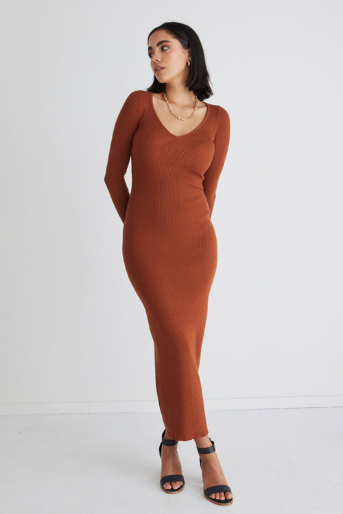 Form Copper Fitted Rib Knit Dress WW Dress Georgia Mae   