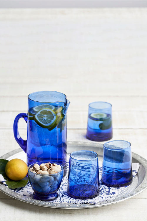 Cobalt Blue Glass Jug 1 Litre HW Drinkware - Tumbler, Wine Glass, Carafe, Jug Beldi   
