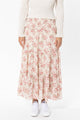 Creative Ivory Rose Shirred Waist Tiered Maxi Skirt