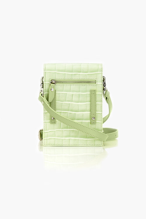 On Tour Acid Lime Leather Cross Body Phone Bag with Silver Hardware ACC Bags - All, incl Phone Bags Stolen Girlfriends Club   