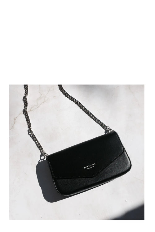 Giselle Silver Chain Strap Black Leather Envelope Bag ACC Bags - All, incl Phone Bags Nakedvice   