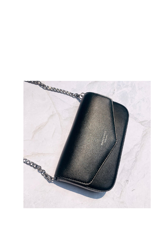 Giselle Silver Chain Strap Black Leather Envelope Bag ACC Bags - All, incl Phone Bags Nakedvice   