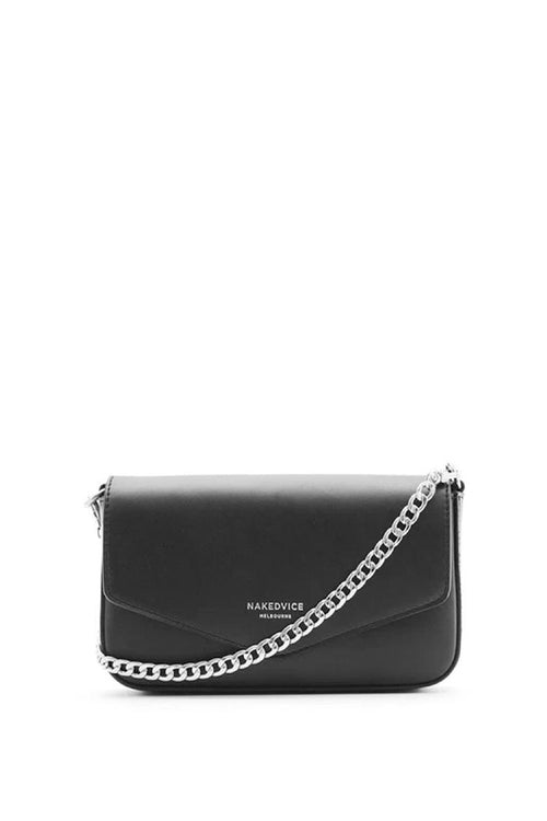 Giselle Silver Chain Strap Black Leather Envelope Bag ACC Bags - All, incl Phone Bags Nakedvice   