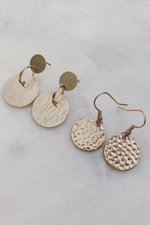 Etched Disc Gold Earrings ACC Jewellery Flo Gives Back 15% to Women In Need   