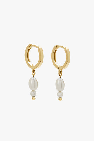 Double Pearl 18k Gold Plated Huggie Earrings