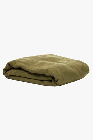 Belgian Washed Linen Olive King Fitted Sheet HW Linen - Teatowel, Table, Bedding, Towel George Street Linen   