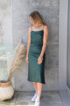 Happy Hour Emerald Satin Soft Cowl Neck Slip Dress