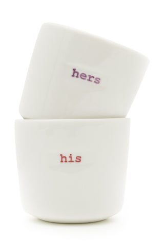 His and Hers Egg Cup Set HW Mugs Keith Brymer Jones   