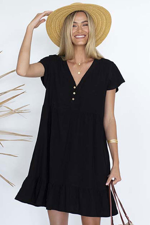 Holly Mini Ruffle Linen Black Dress WW Dress Humidity Lifestyle   