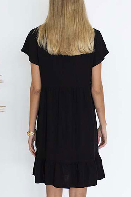 Holly Mini Ruffle Linen Black Dress WW Dress Humidity Lifestyle   