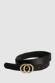 Brittany 27mm Black Leather Belt with Double Circle Gold Buckle