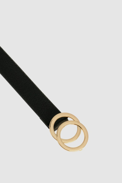 Brittany 27mm Black Leather Belt with Double Circle Gold Buckle ACC Other - Belt, Keycharm, Scrunchie, Umbrella Loop Leather   