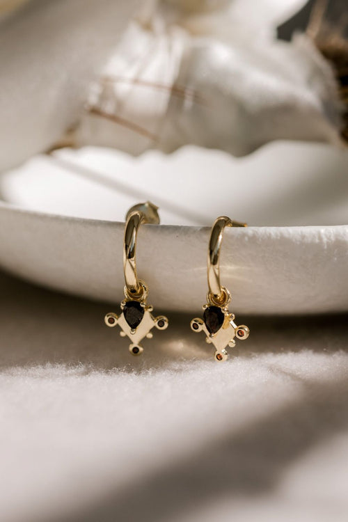 Monarchy Mini Gold Hoops with Black Garnet ACC Jewellery Silver Linings   