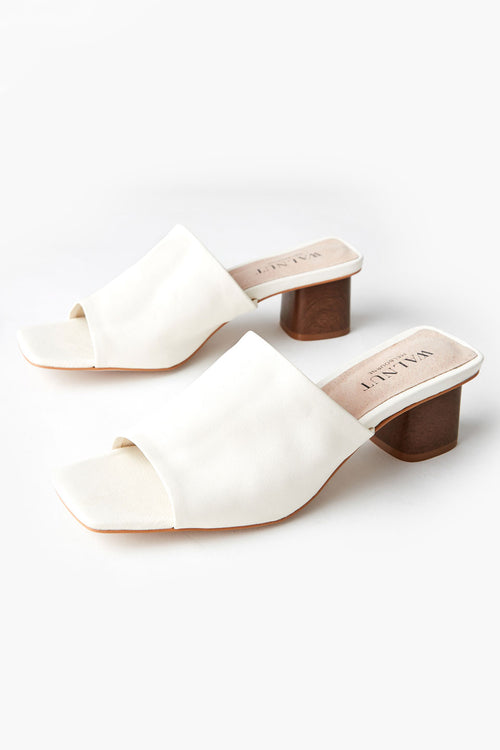 Indie White Leather Mule Heel ACC Shoes - Heels Walnut   