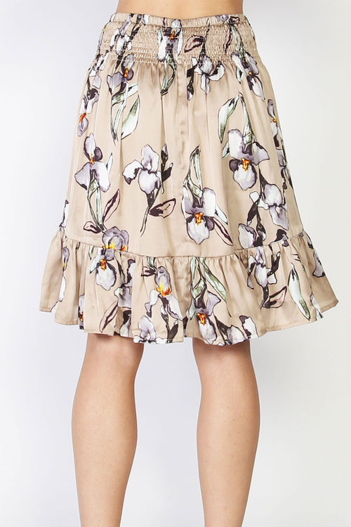 Jenna Silky Satin Fawn Floral Mini Skirt WW Skirt Federation   