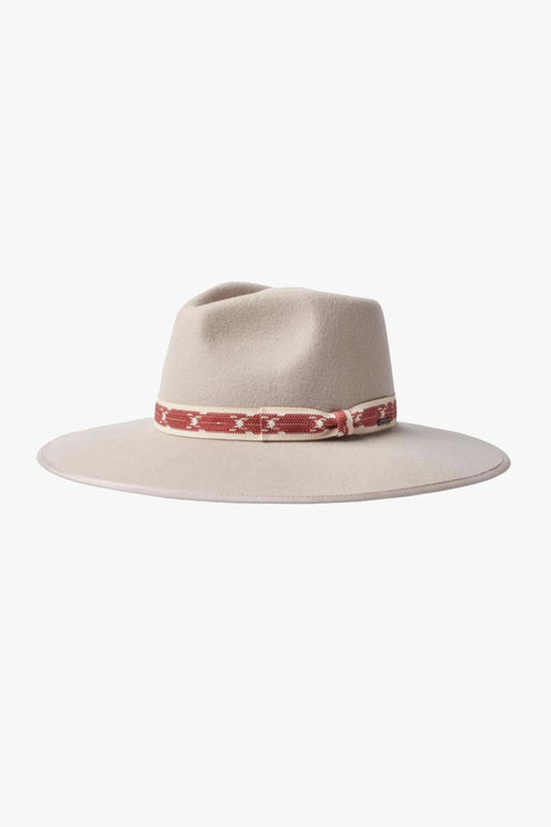 Jo Rancher Beige Wide Brim Aztec Band Felt Fedora Hat ACC Hats Brixton   