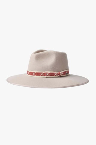 Jo Rancher Beige Wide Brim Aztec Band Felt Fedora Hat