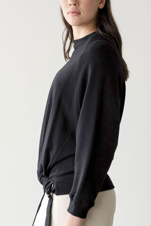 Structure Drawstring Black Organic Cotton Sweater WW Sweatshirt ReCreate   