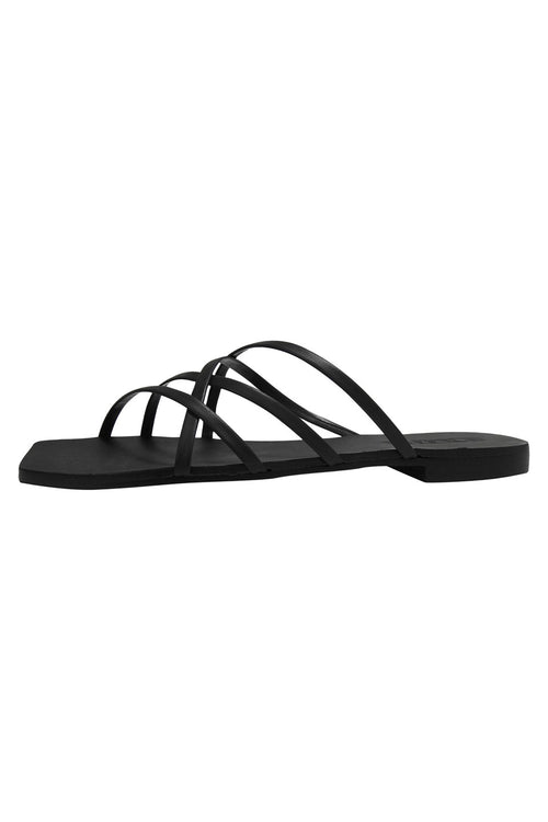 Juniper Black Strappy Flat Slide ACC Shoes - Slides, Sandals Solsana   