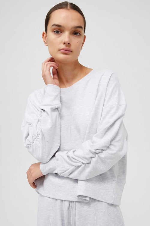 Lana Crop Sleeve Detail Grey Marle Sweat WW Sweatshirt Jac + Mooki   