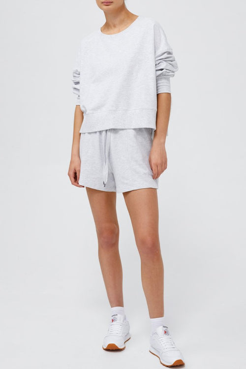 Lana Crop Sleeve Detail Grey Marle Sweat WW Sweatshirt Jac + Mooki   