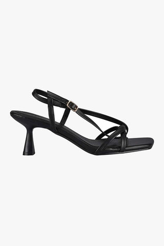 Layla Strappy Low Stiletto Black Vegan Leather Heel ACC Shoes - Heels St Sana   