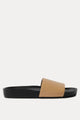 Single Strap Leather Light Tan Black Slide