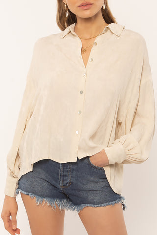 Maya Bay LS Woven Cream Blouse WW Top Amuse Society   