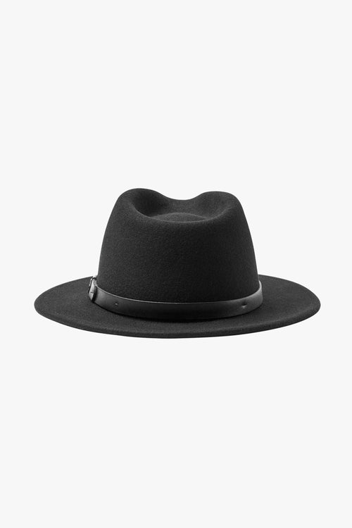 Messer Black Short Brim Black Band Packable Felt Fedora Hat ACC Hats Brixton   