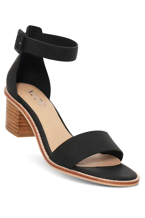 Mickee Black Leather Ankle Strap Heel ACC Shoes - Heels Nude   