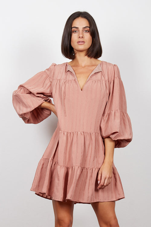 Missy Tiered Puff LS Terracotta Mini Dress WW Dress Wish   