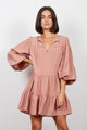 Missy Tiered Puff LS Terracotta Mini Dress