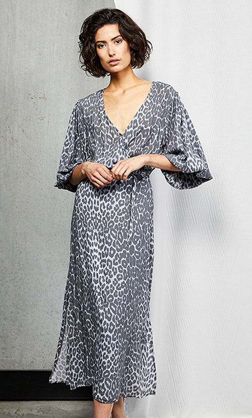 Orsay LS Grey Leopard Midi Dress WW Dress MLM Label   