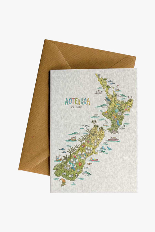 NZ Natural Map Greeting Card HW Greeting Cards Little Difference   