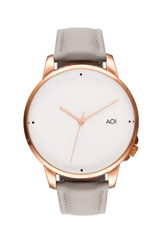 Osaka Rose Gold with White Face 40mm Watch with Grey Leather Strap ACC Watches Not specified   