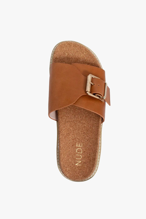 Pearl Nude Leather and Cork Slide with Buckle General Nude   