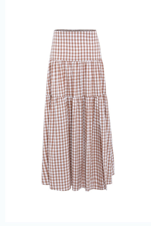 Playful Natural Gingham Tiered Maxi Skirt WW Skirt Among the Brave   