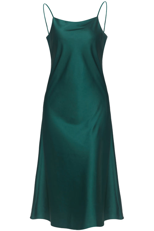 Happy Hour Emerald Satin Soft Cowl Neck Slip Dress WW Dress Among the Brave   