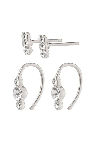 Radiance Stud and Hook Earrings Set Silver Plated with Crystals ACC Jewellery Pilgrim   
