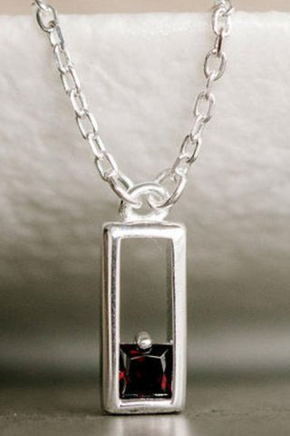 Realm Silver Square Necklace with Black Garnet EOL