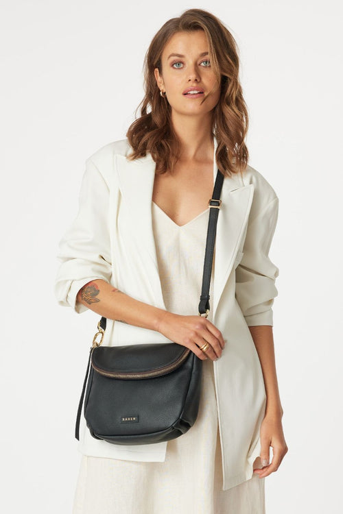 Shop FiFi Black Fold Over Leather Shoulder Bag Online | Flo & Fran