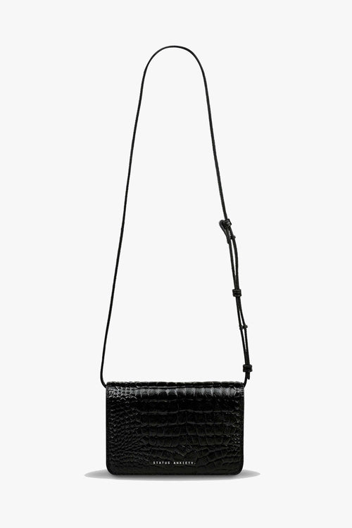 She Burns Black Croc Leather Crossbody Bag ACC Bags - All, incl Phone Bags Status Anxiety   