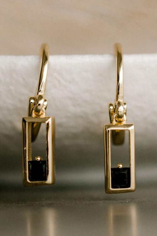 Realm Gold Square Sleeper Earring with Black Garnet EOL ACC Jewellery Silver Linings   