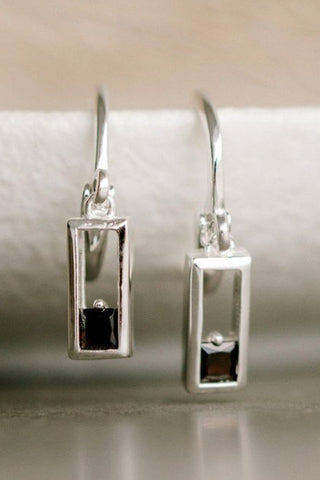 Realm Silver Square Sleeper Earring with Black Garnet EOL