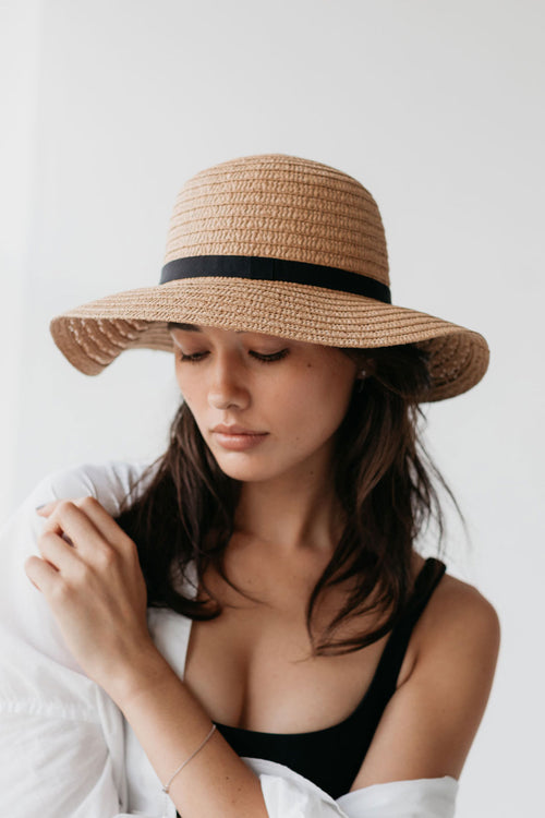 So Shady Woven Natural Hat with Black Ribbon ACC Hats Sophie   