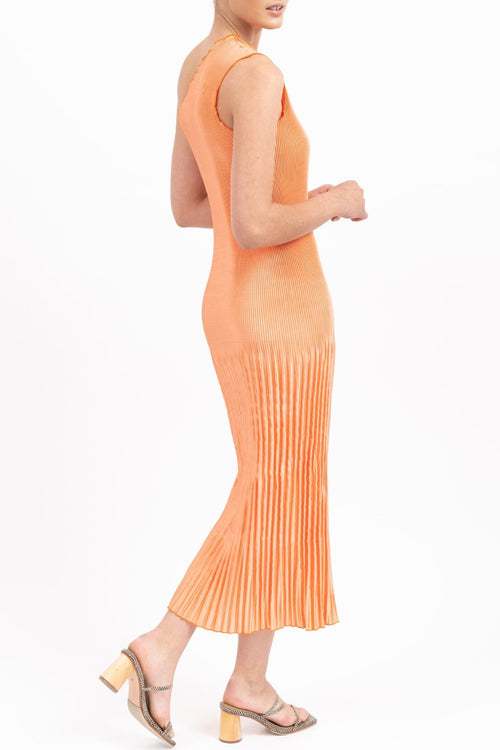 Soiree One Shoulder Orange Pleated Maxi Dress WW Dress L'idee   