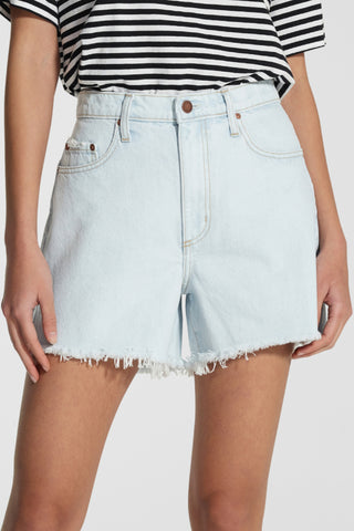 Stevie Glimmering Pale Blue Raw Edge Denim Short WW Shorts Nobody Denim   