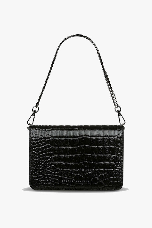 She Burns Black Croc Leather Crossbody Bag ACC Bags - All, incl Phone Bags Status Anxiety   