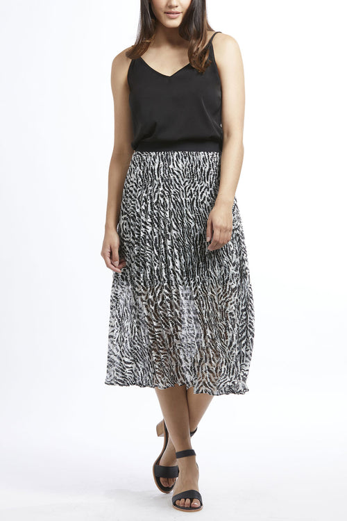 Sunray Pleated Black White Safari Lurex Skirt WW Skirt Seeking Lola   