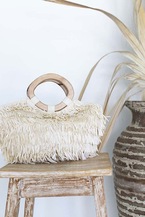 Tahiti Ivory Straw Bag with Wooden Handle ACC Bags - All, incl Phone Bags Humidity Lifestyle   